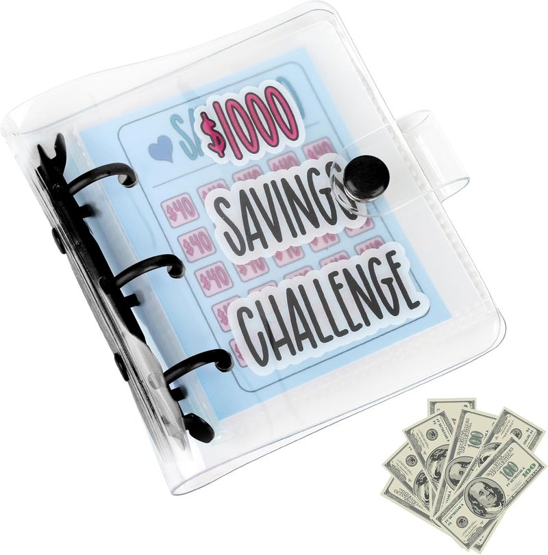 Mozano Mini Money Saving Binder with 25 Envelopes, $1000 Savings Challenge Book, Portable Budget Tool (Black) - Image 1